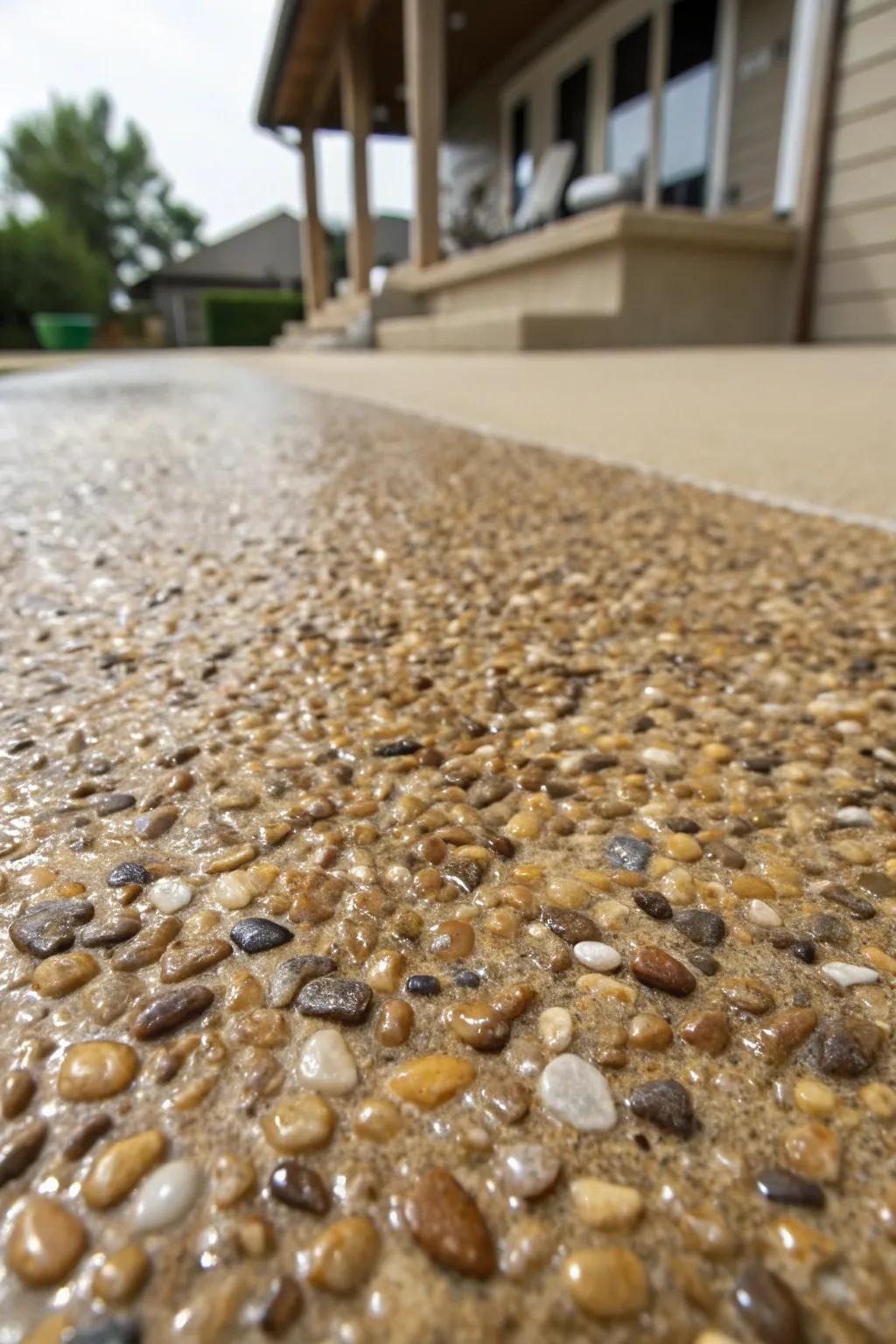 Discover the ideal combination of nature's charm and contemporary resilience with a gravel and resin patio.