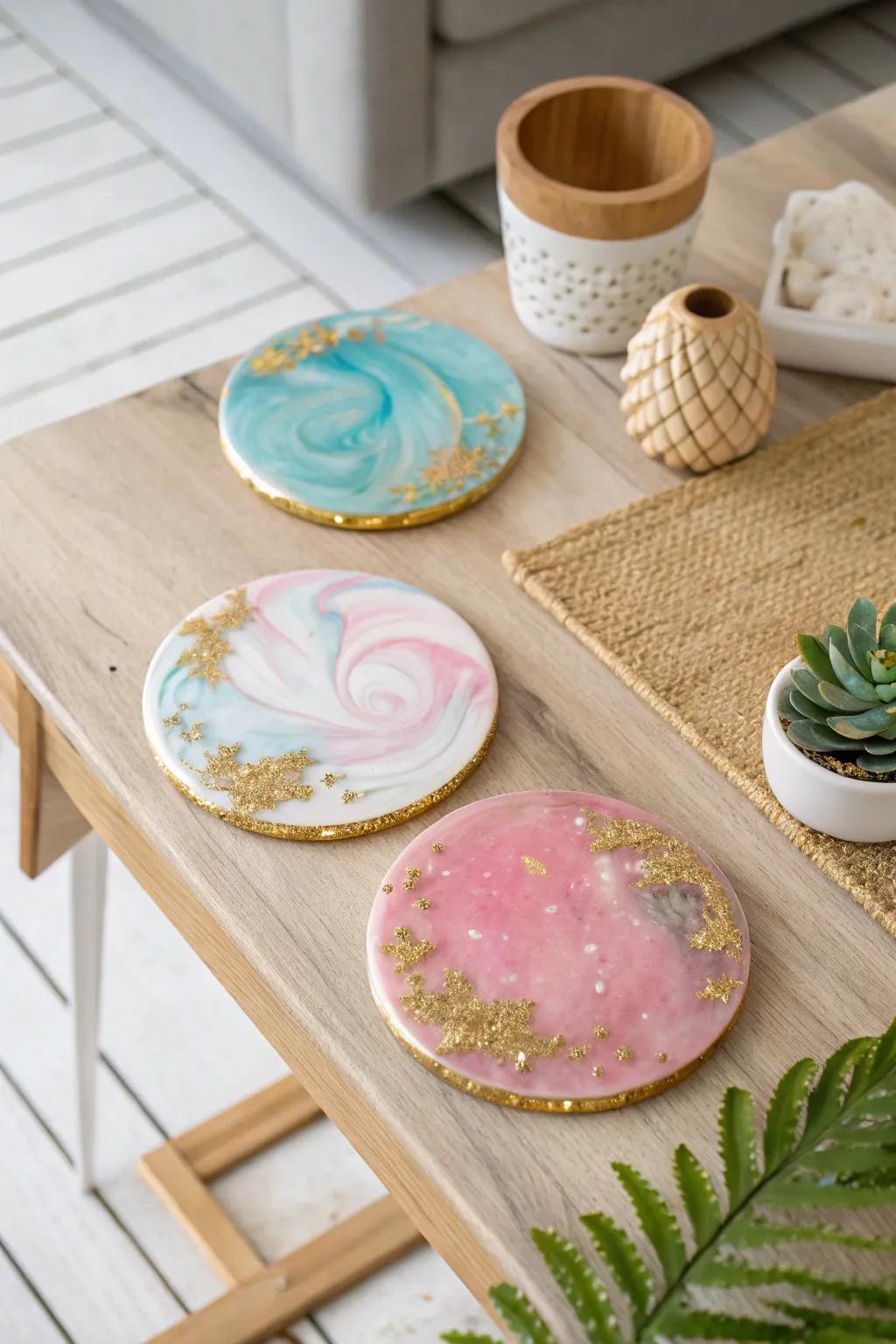These exquisite epoxy resin coasters will bring an artistic touch to your table. #EpoxyResin #HomeDecor #ScandiBoho
