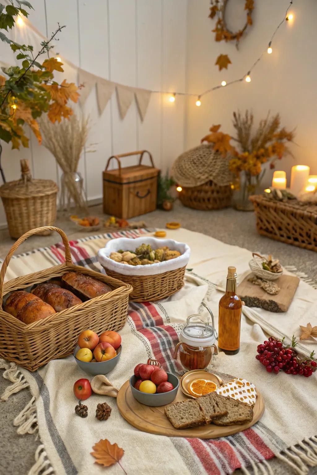 Savor a fall-inspired indoor picnic for a snug evening at home.