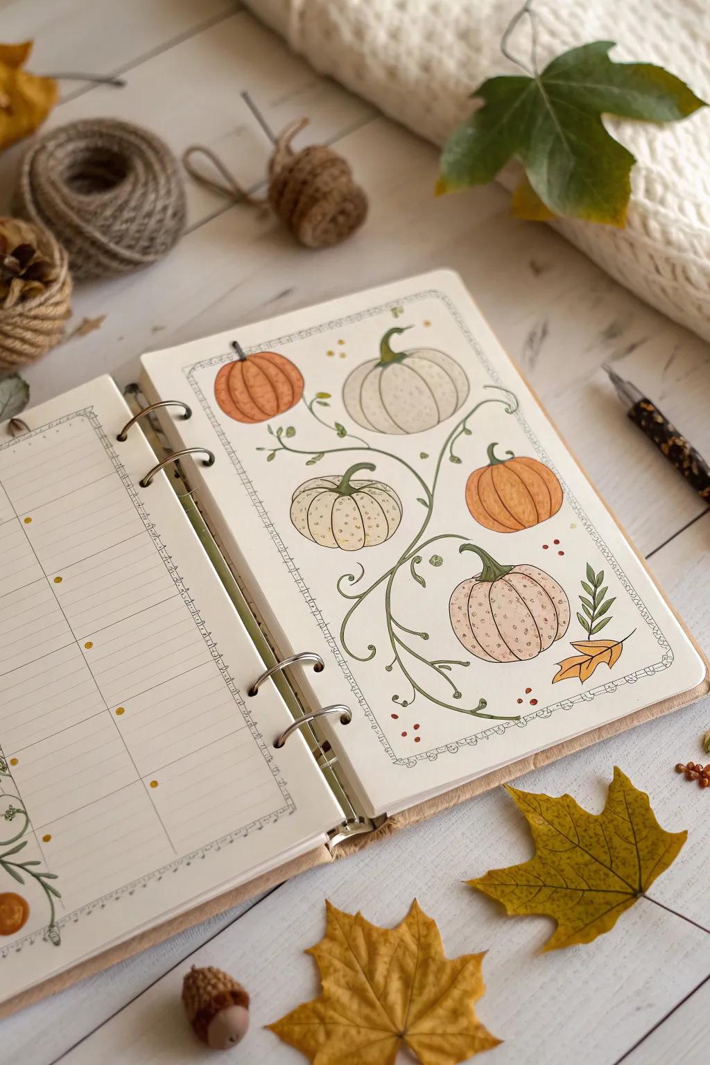 Embrace the essence of autumn with a whimsical gourd garden planner page, ideal for introducing a hint of seasonal enchantment into your planning endeavors.