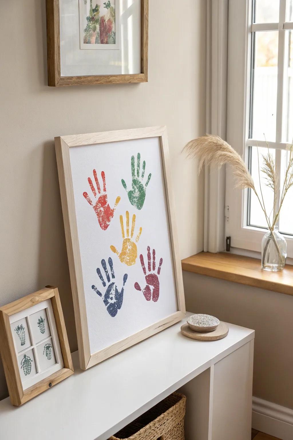 Preserve the charm of tiny hands with individualized handprint artwork, a poignant Father's Day present that honors simplicity and affection.