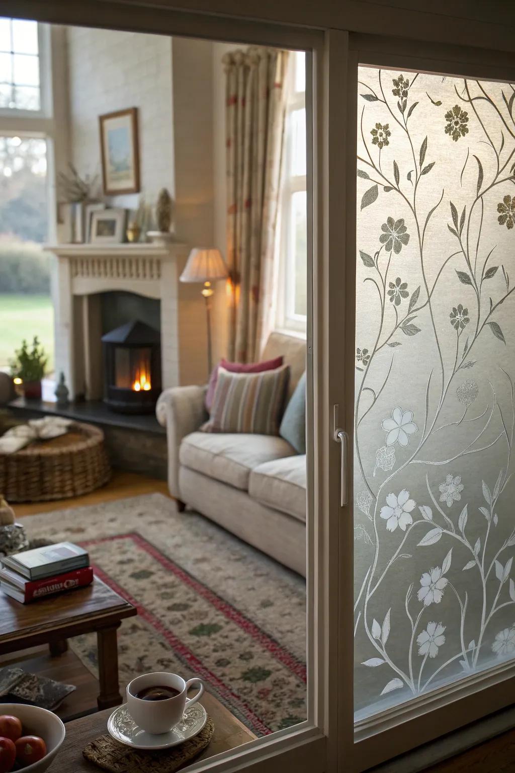 Botanical frosted windows bring the allure of nature indoors.