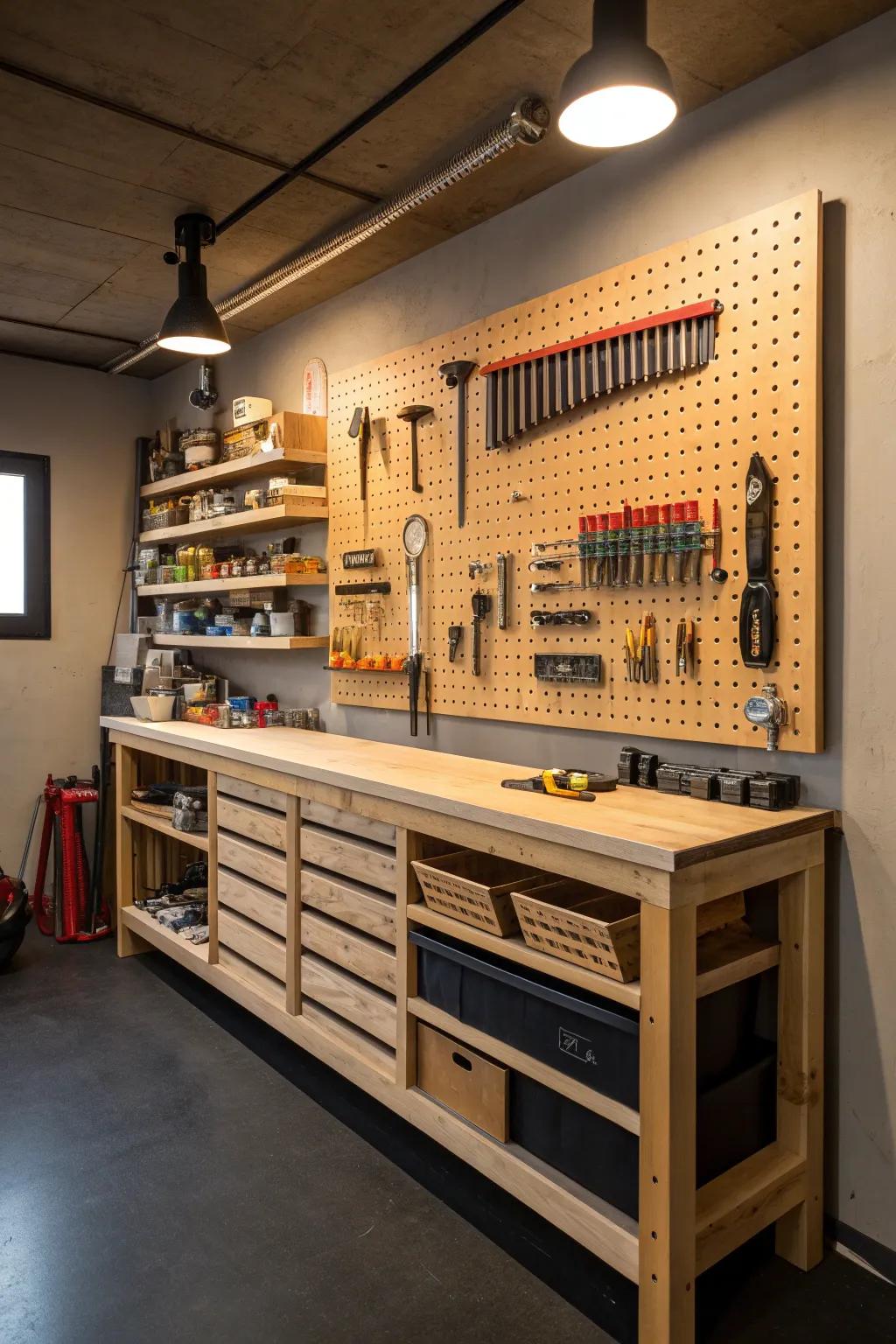 Convert your garage into a haven of ingenuity and artistry by clearing away clutter and embracing a sense of order.