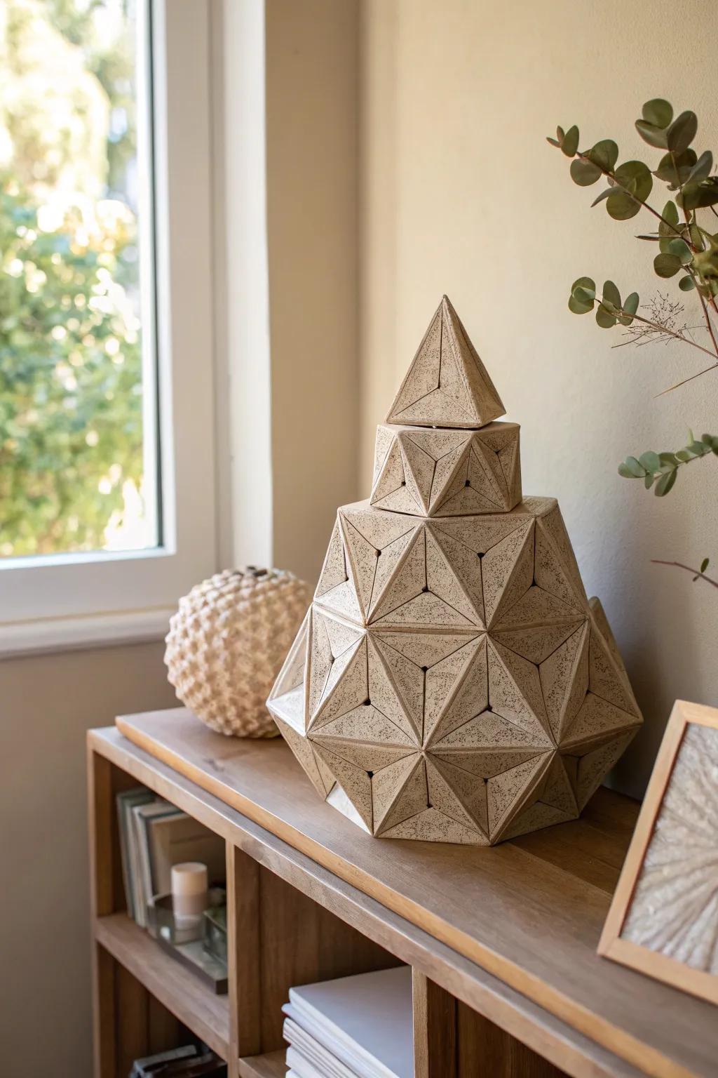 Transform your living space through the allure of handcrafted paper geometric sculptures. Where artistic expression encounters minimalist aesthetics.