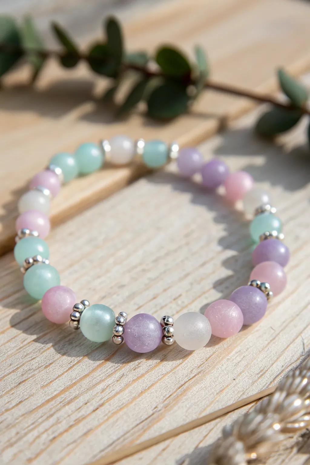 Discover 'Pastel Frosted Serenity' with this exquisitely refined glass bead bracelet.