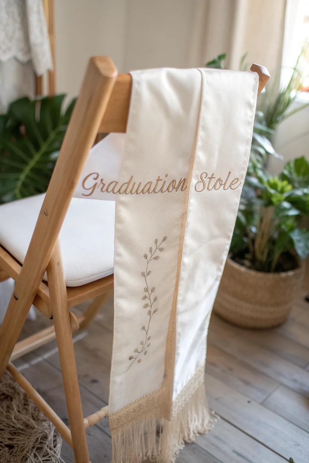 Elevate your graduation attire with custom embroidery, where simplicity is intertwined with sophistication.