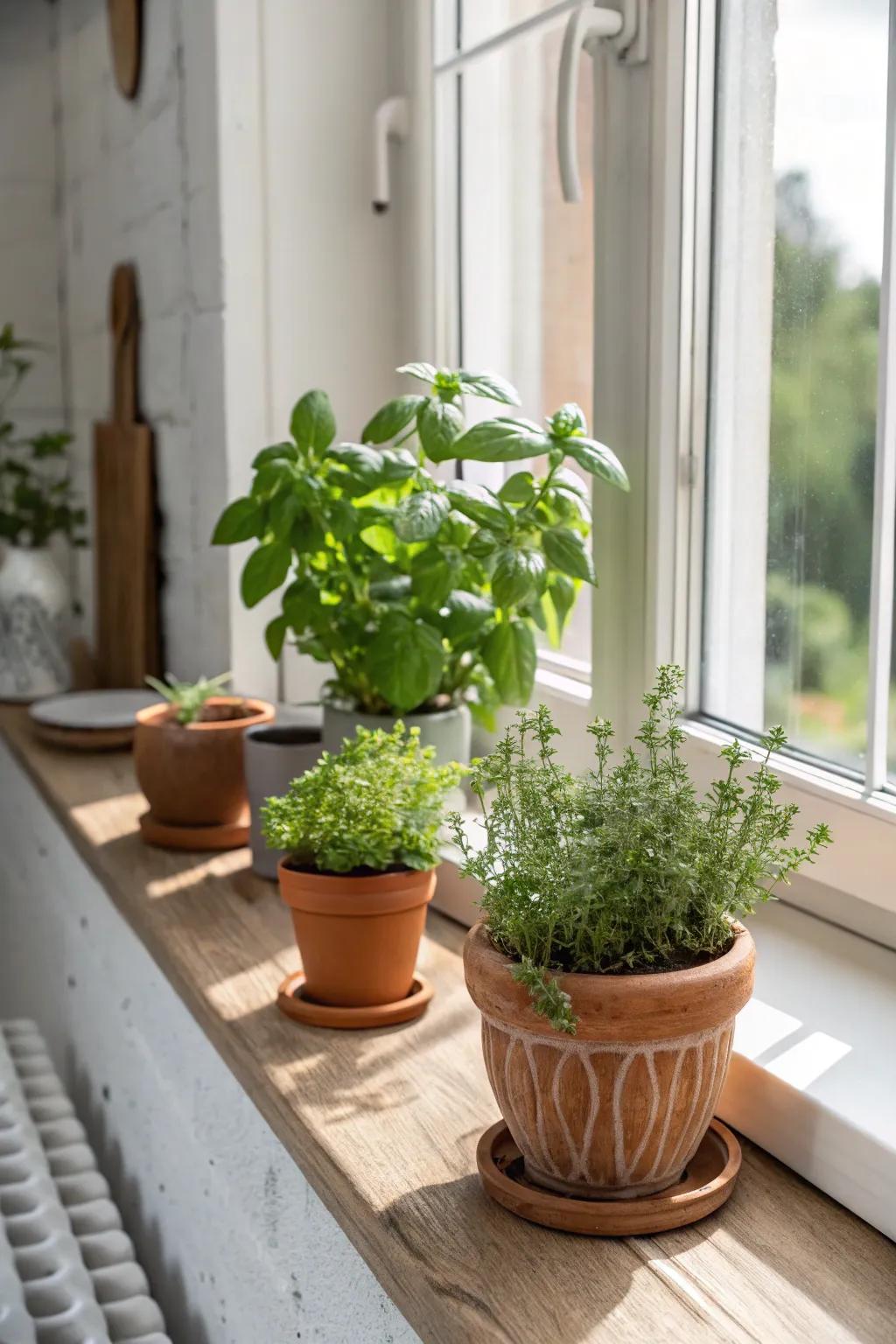 Welcome nature inside with a captivating windowsill herb garden. 🌿✨