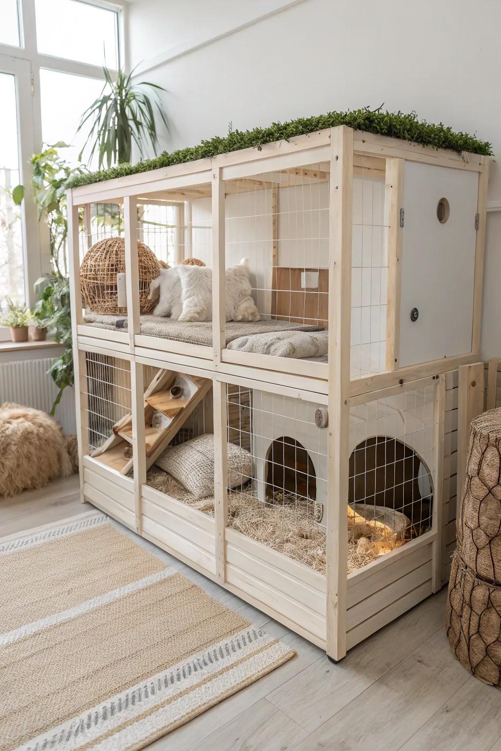 Enhance your guinea pig's home with a stylish and spacious multi-level gridded habitat, where simplicity meets natural beauty.