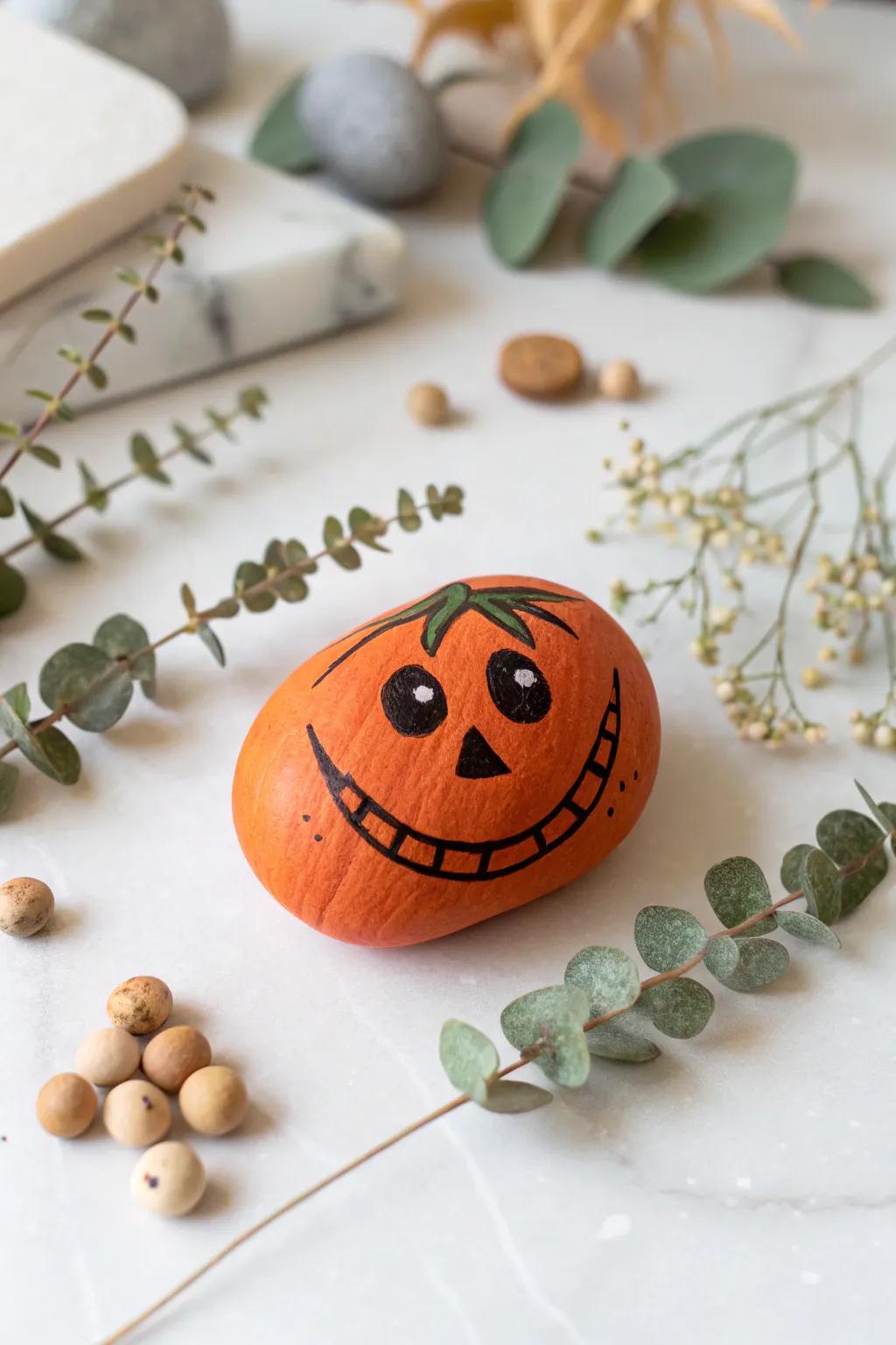 Introduce an element of All Hallow's Eve charm to your ornamentation using these delightful painted gourd rocks!