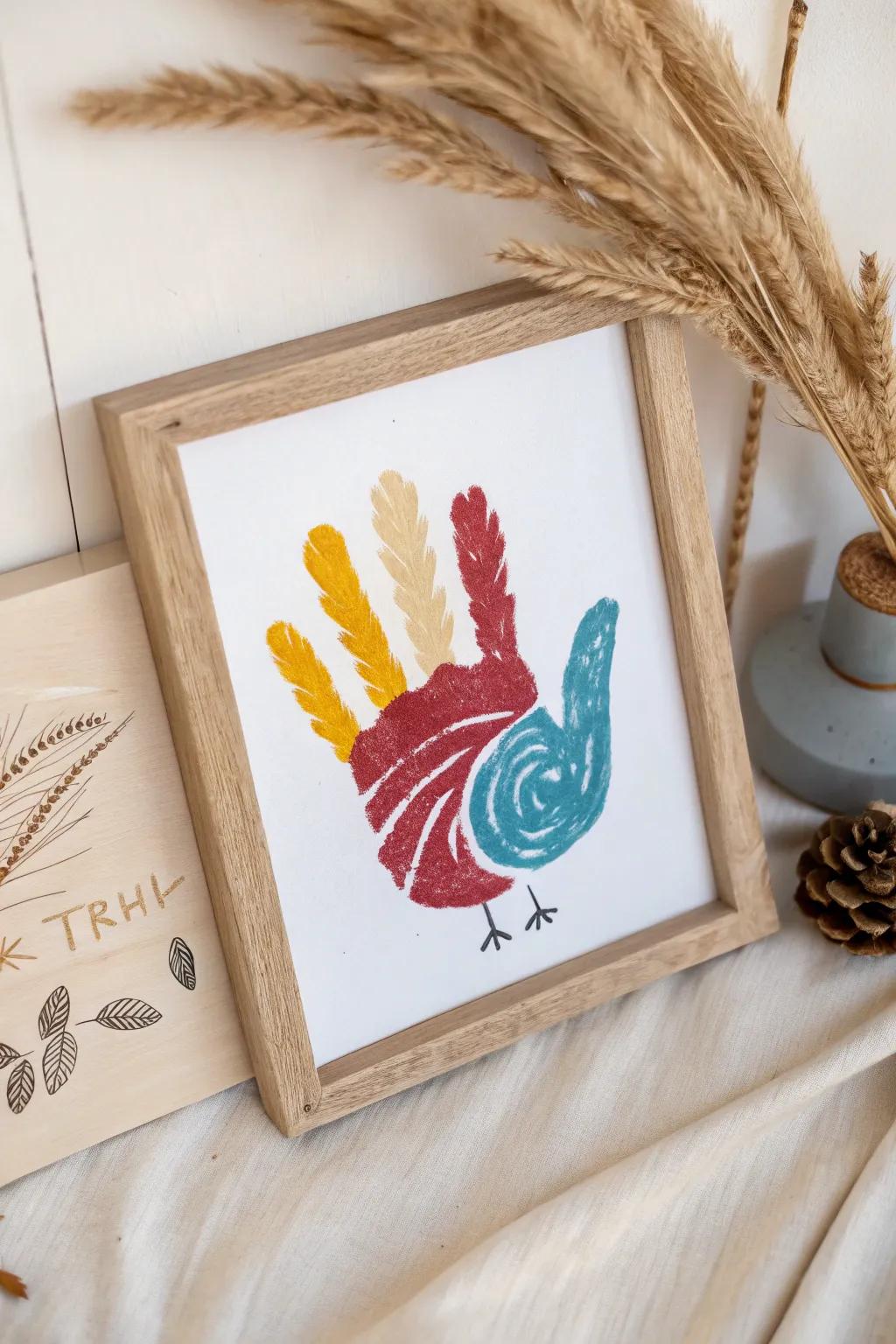 Vibrant and Stunning: Transform your handprint into a lively turkey masterpiece.