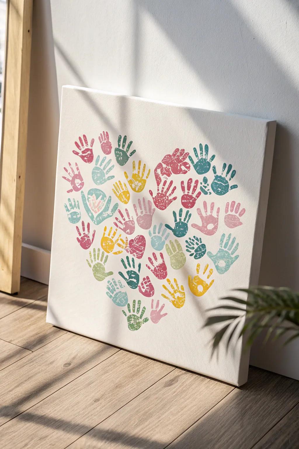 Capture the heart of affection with this delightful Handprint Heart Canvas, an ideal fusion of minimalism and boho charm for Mother's Day.