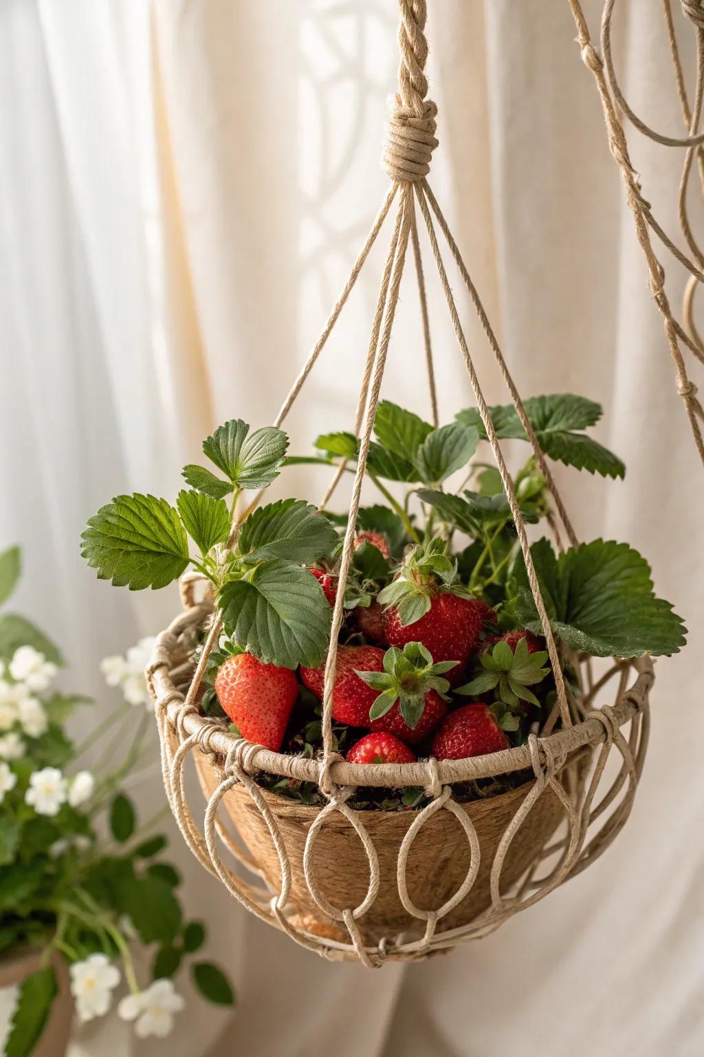 Enhance your surroundings with the enduring appeal of a classic hanging strawberry basket. 🍓✨