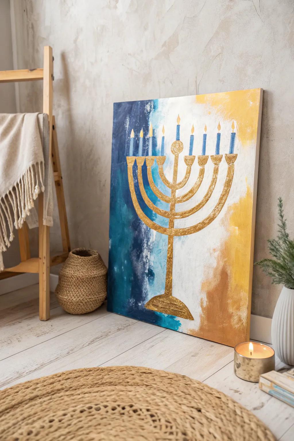 Brighten your space with a conceptual menorah creation, encapsulating the essence of Hanukkah in daring, artistic strokes.