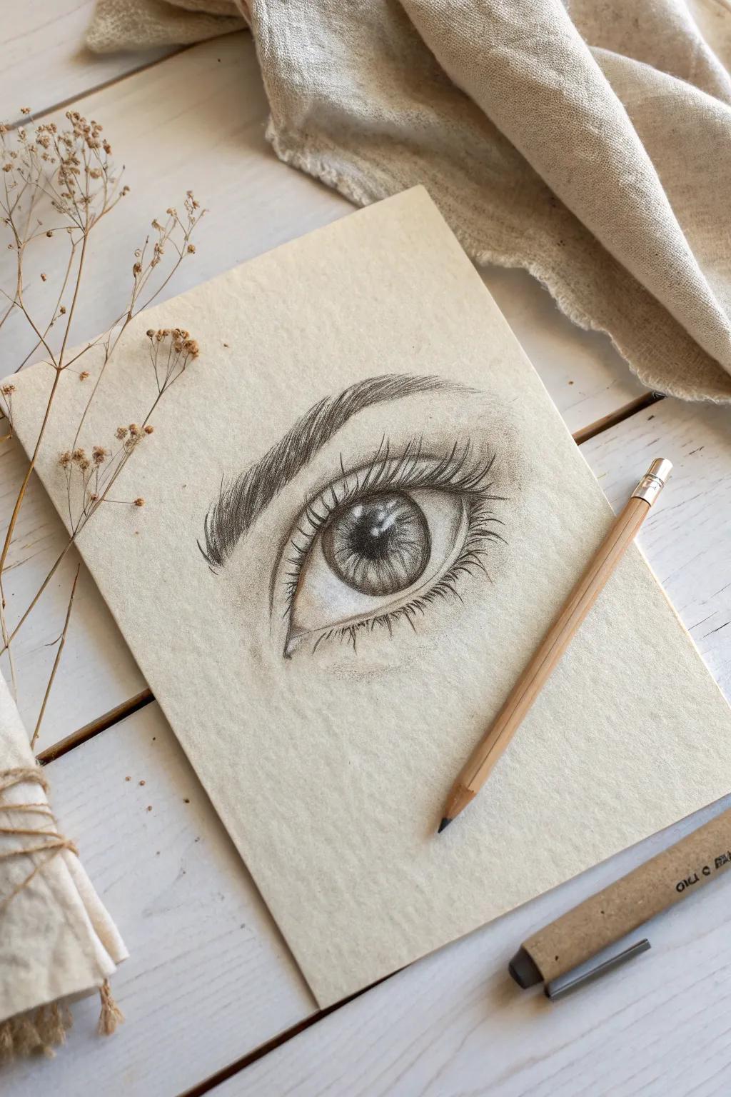 Immerse yourself in the realm of drawing with this compelling eye sketch, where each element narrates a tale.