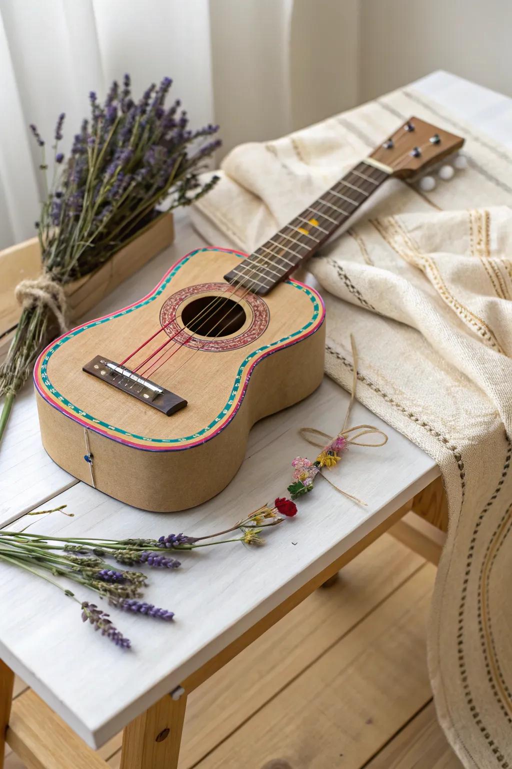 Create your own soothing tunes with this lovely self-made fiberboard fretboard, a seamless fusion of simplicity and innovation.