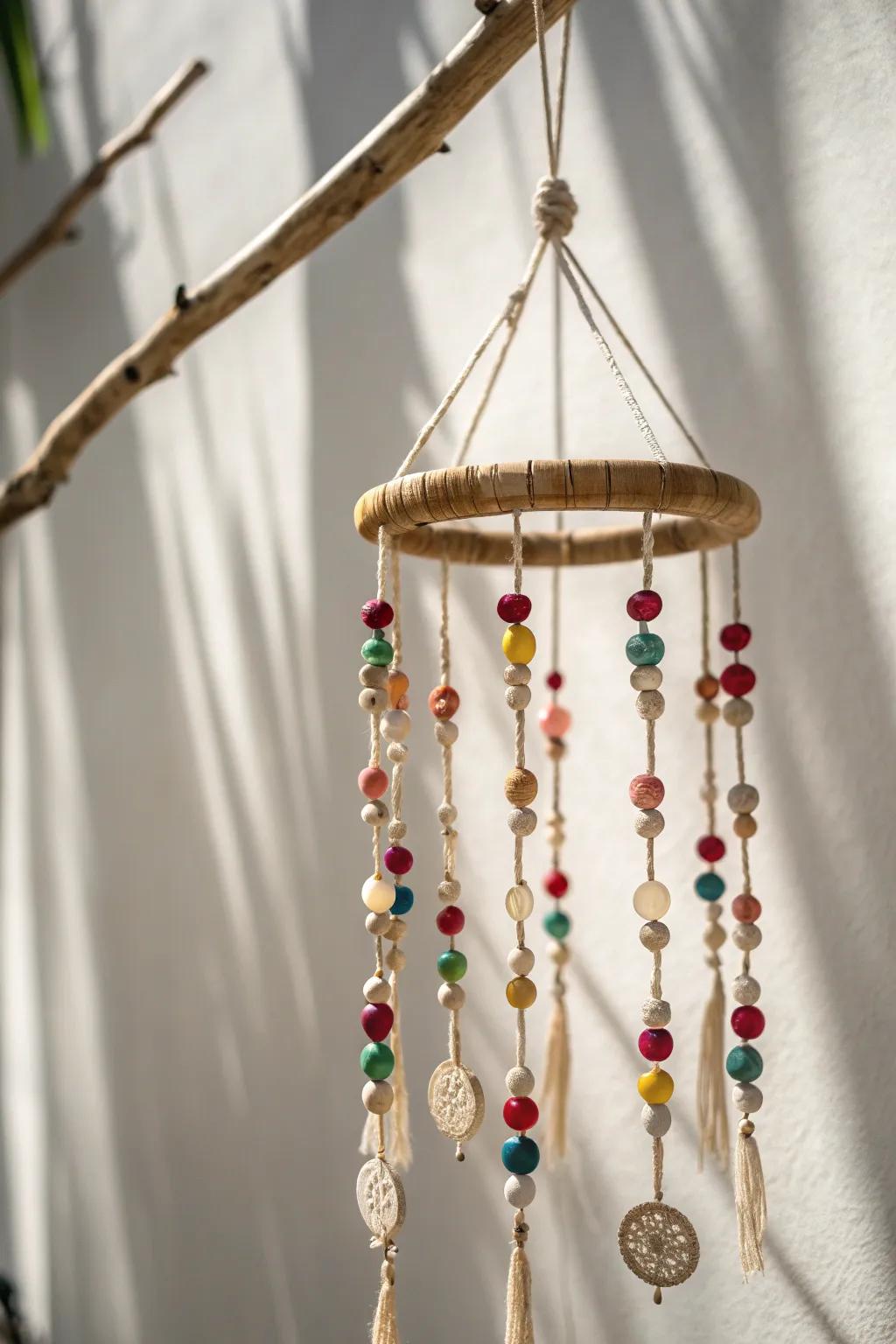 Seize the breeze with an explosion of color: Handmade wind chimes crafted from radiant beads infuse happiness into any garden setting.