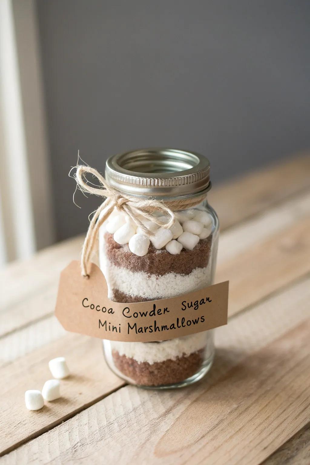 Enhance your gift-giving with this captivating preserve jar hot chocolate mix – an ideal fusion of simplicity and elegance!