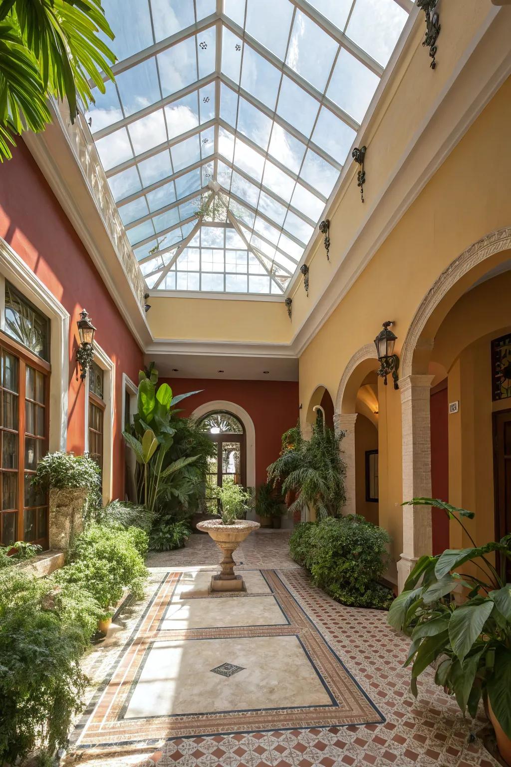 A home atrium beautifully adorned with diffused natural light.