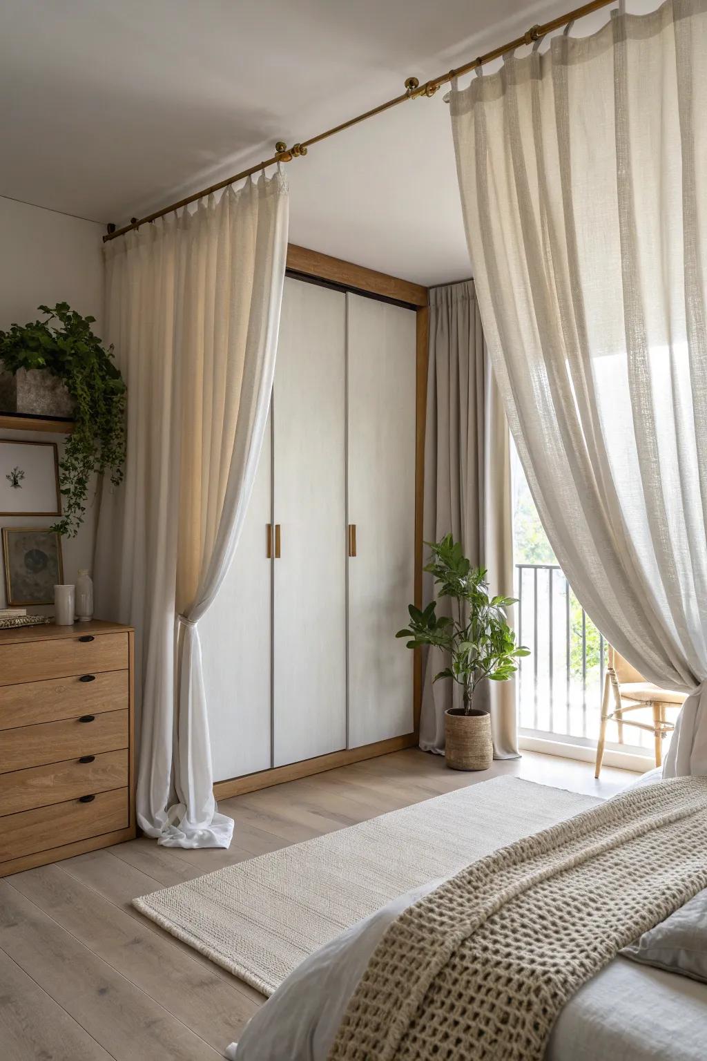 Revamp your area with the understated refinement of weave drapes, perfect for a stylish closet facade.