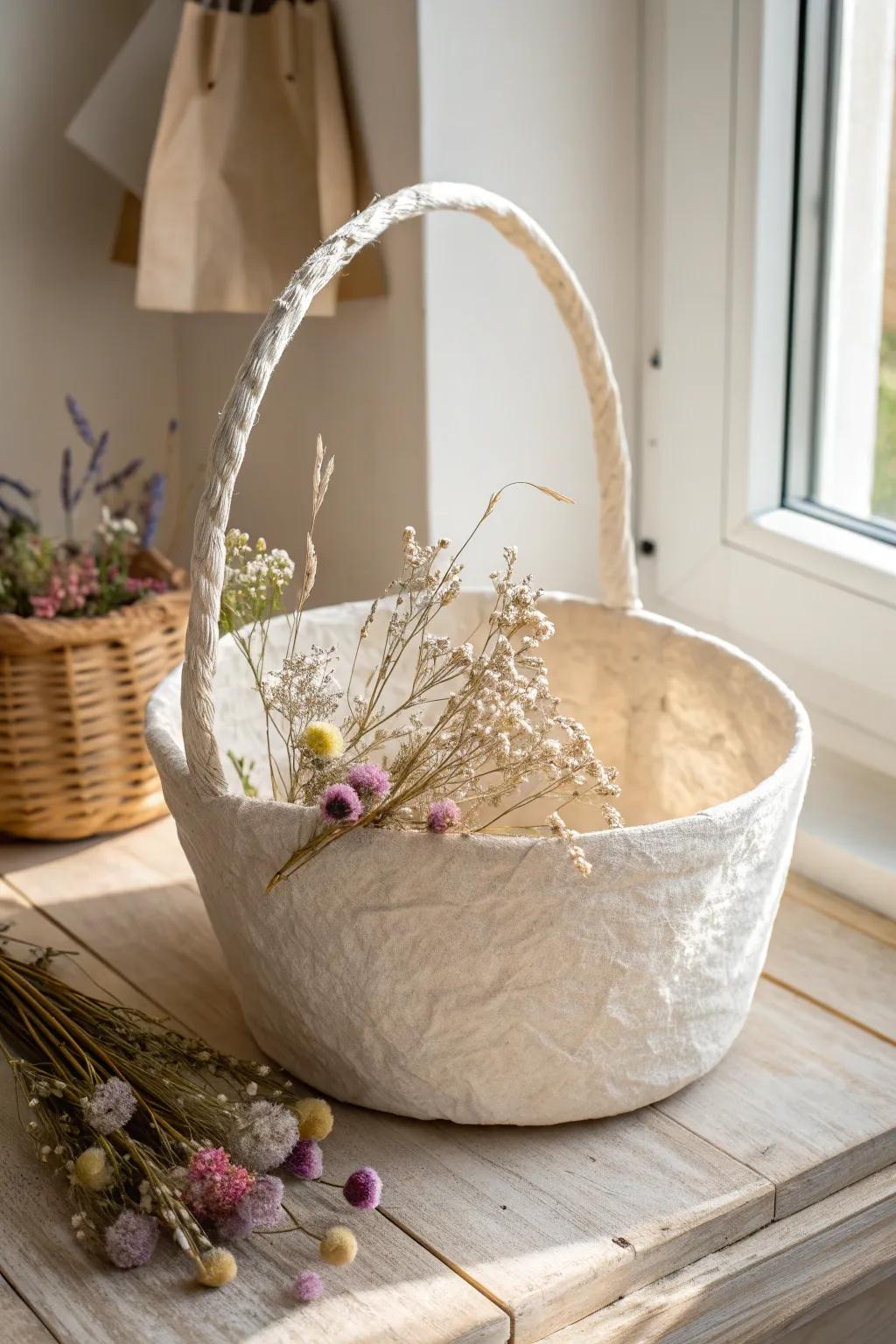 Enhance your Easter ornamentation with a self-made crafted pulp basket, where effortlessness begets natural allure.
