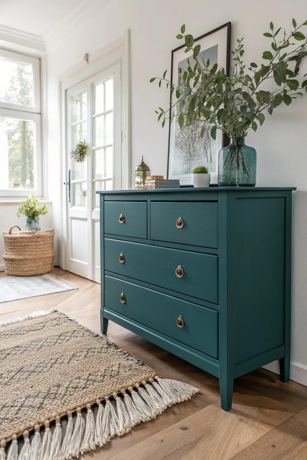Revamp your area with a striking color proclamation—position your dresser as the cornerstone of minimalist elegance.