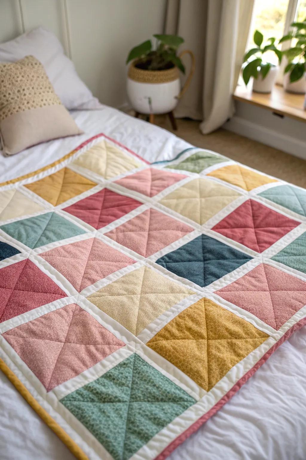 Amplify your quilt's design with pristine cream sashing for a minimalist impact.