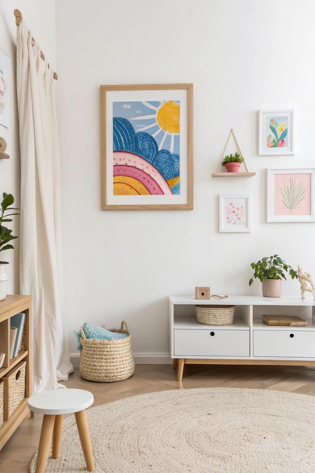 Turn your kid's work of art into a showpiece worthy of a gallery using natural frames and a dash of minimalist sophistication.