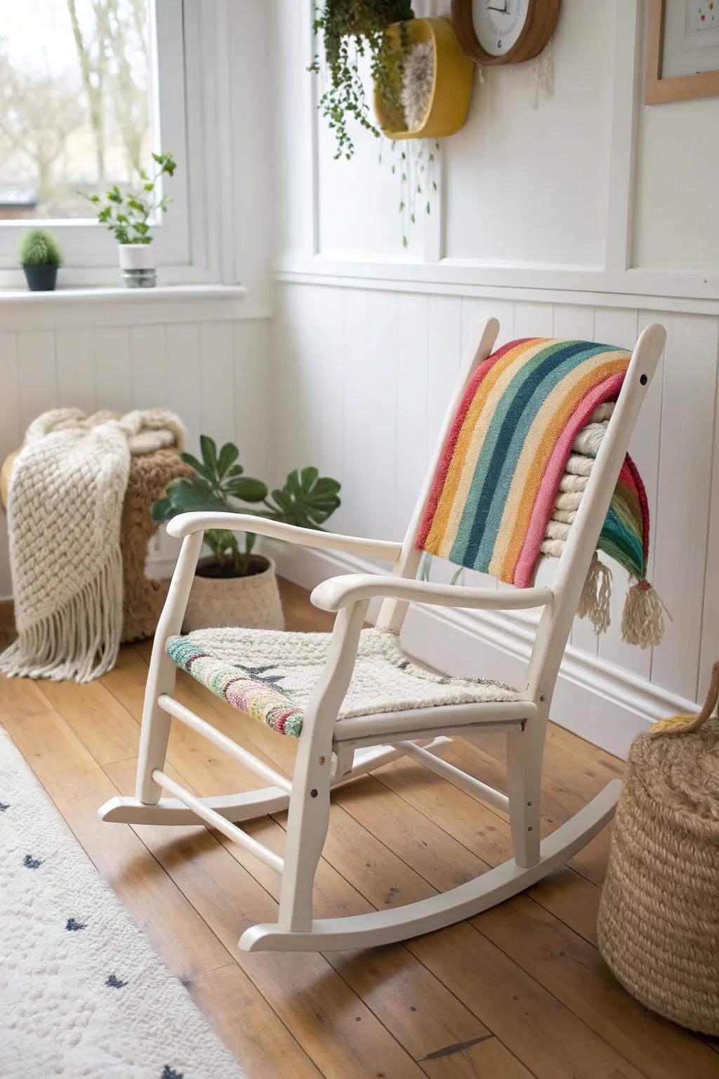 Fill your child's room with a burst of rainbow delight, showcased by this beautifully crafted rocking chair!