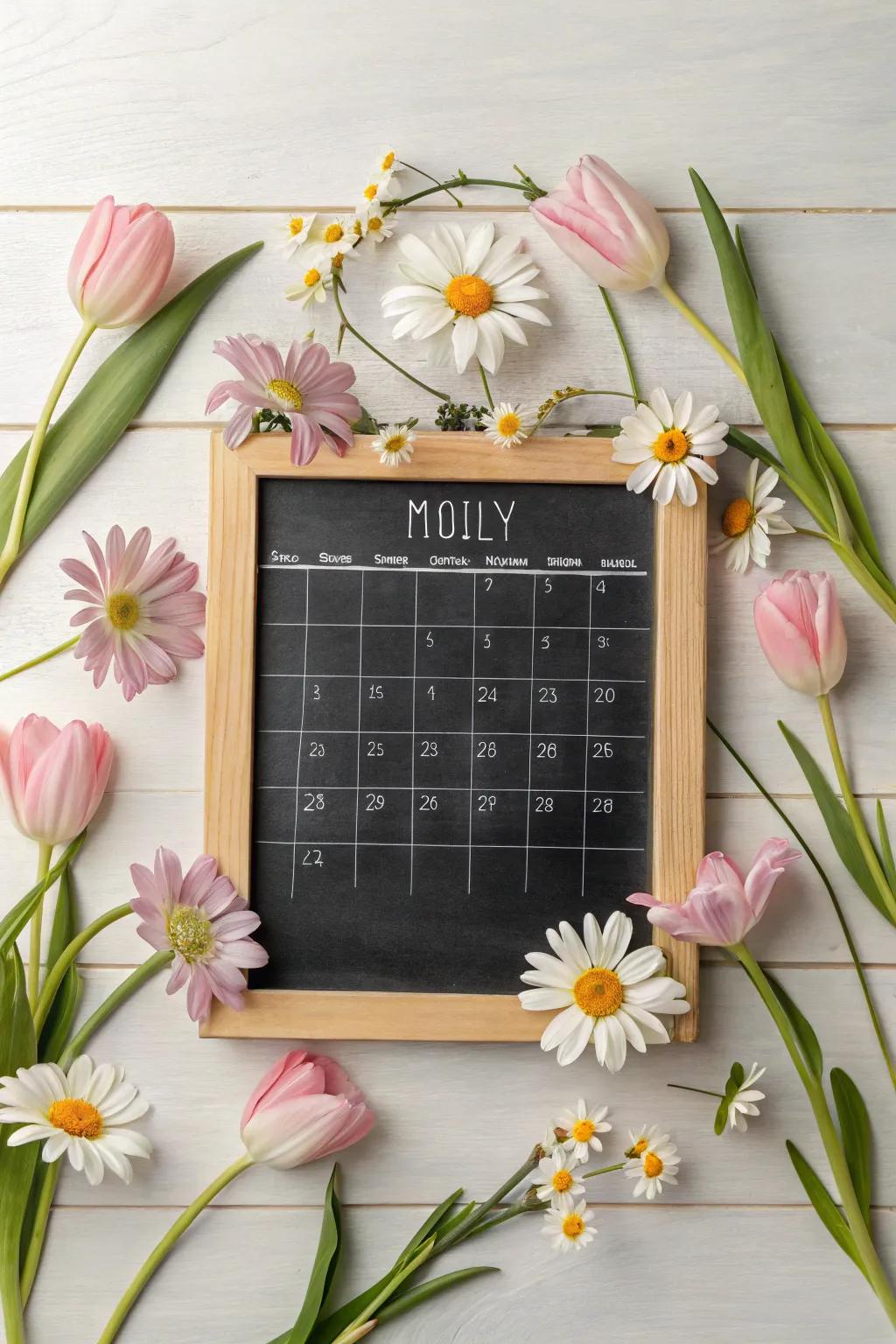 Embrace the essence of spring with a handcrafted floral slate scheduler—where ease meets natural refinement.