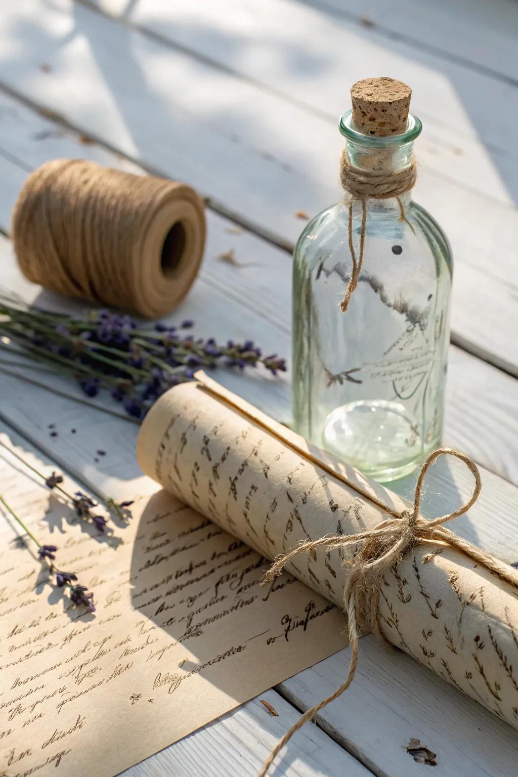 Embrace the timeless romance of a vintage love letter encased in glass, where simplicity intertwines with genuine heartfelt emotion.
