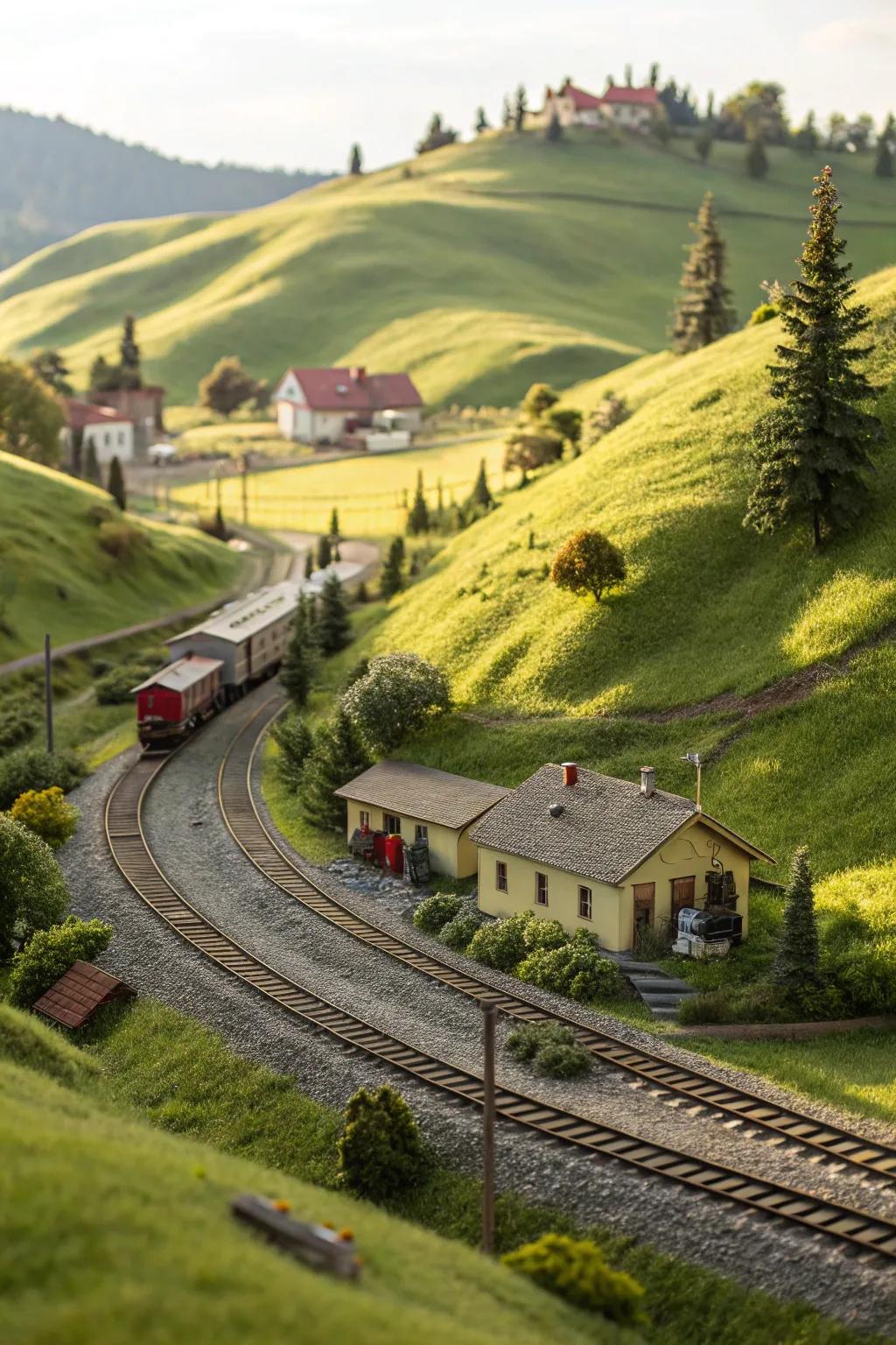 Experience peace: Immerse yourself in crafting model train landscapes with these intricately designed rolling hills.