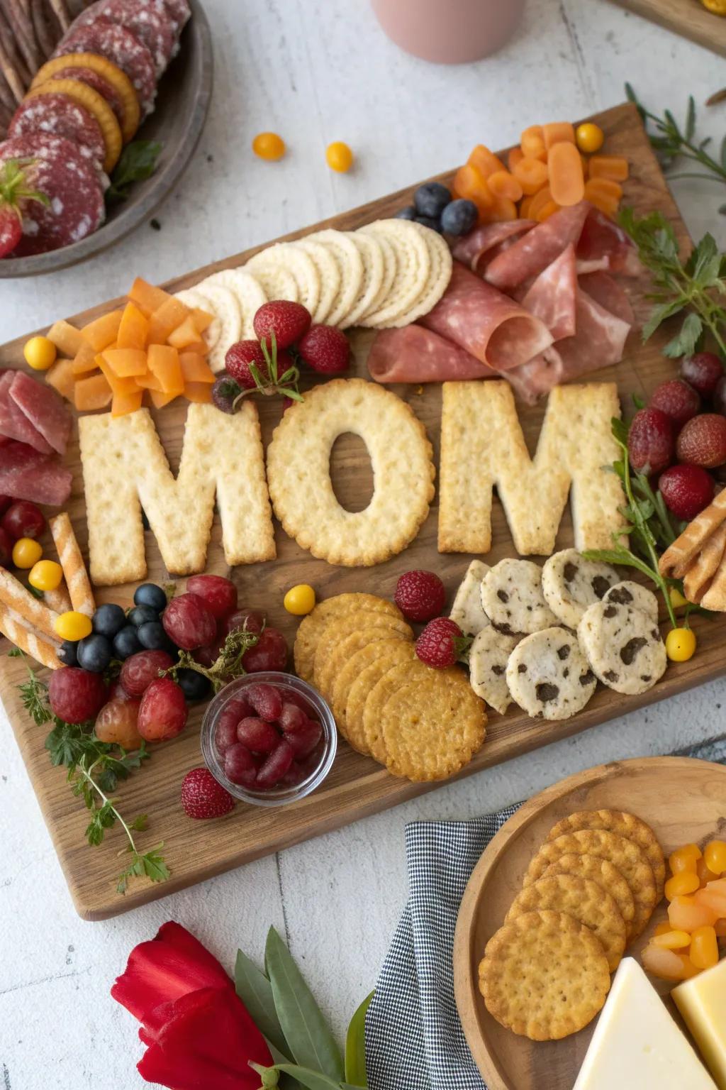 Infuse a tailored element by spelling out 'MOM' utilizing your preferred treats.