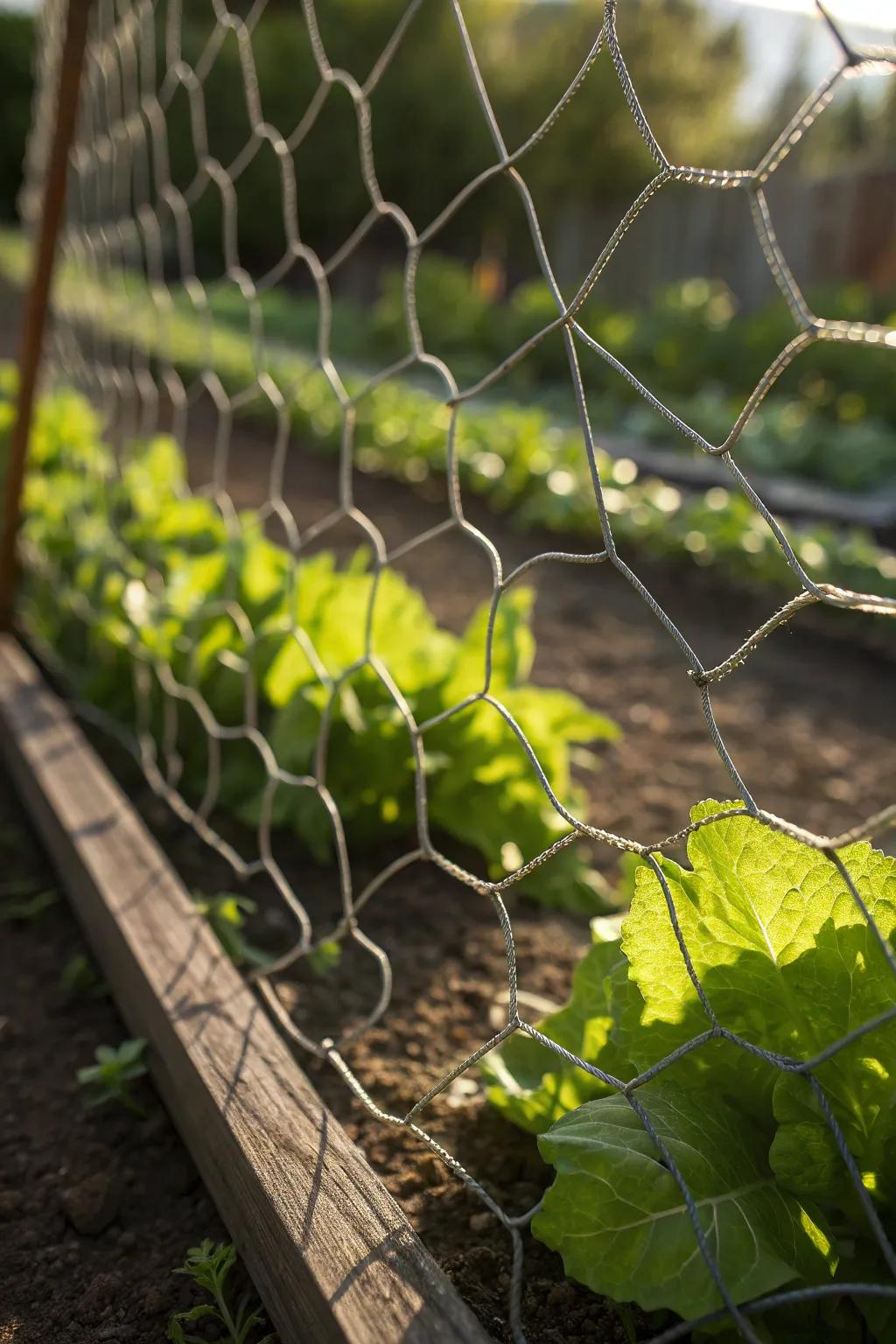 Embrace both simplicity and practicality with a handcrafted wire mesh fence, harmonizing style and utility for your garden sanctuary.