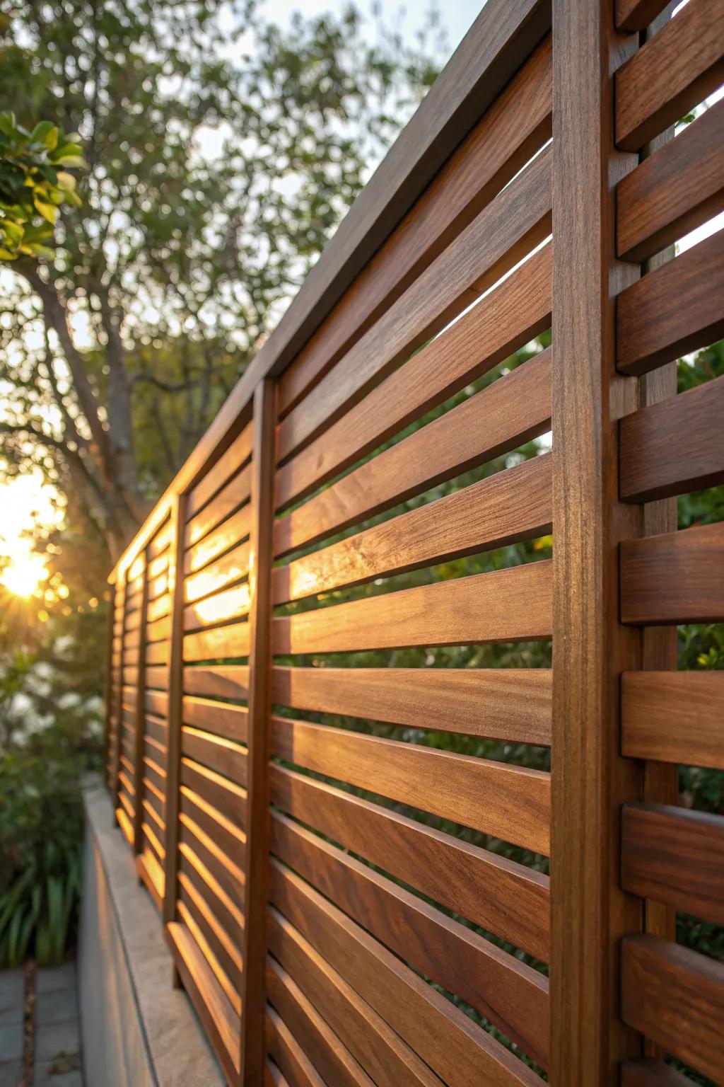 Celebrate the natural elegance of meticulously crafted wooden slat screens, ideal for a tranquil outdoor escape.