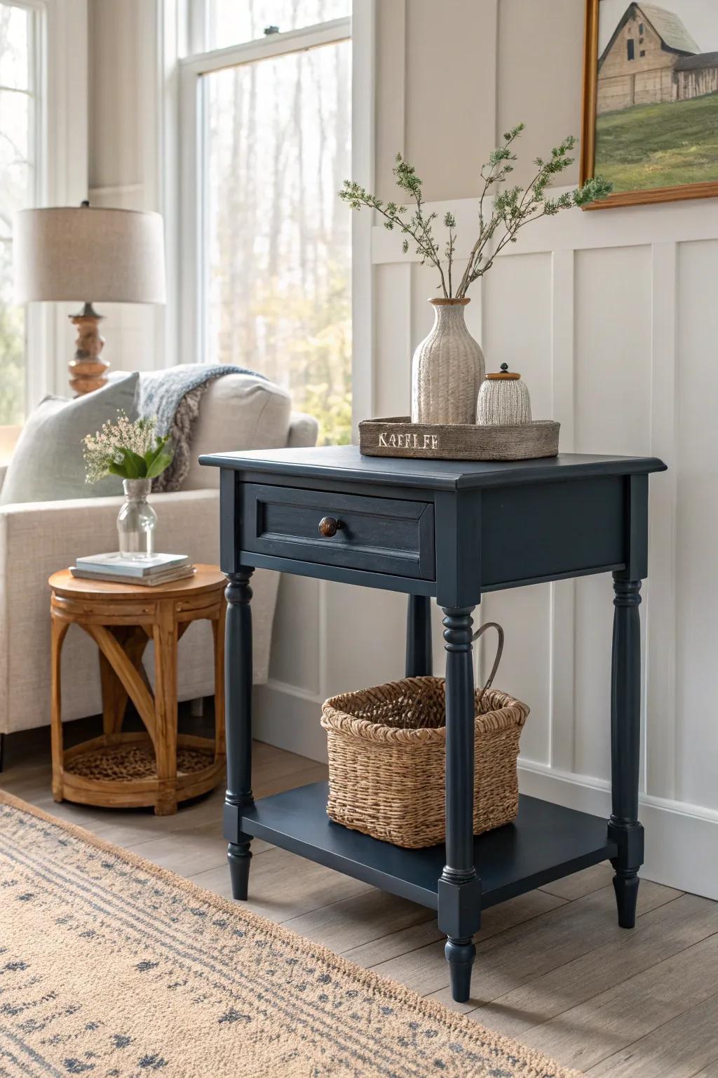 Embrace sophistication with a navy-hued statement piece in your minimalist environment.
