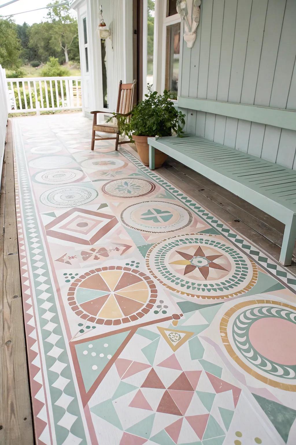 Transform your porch into a contemporary work of art with stunning geometric floor patterns. A hint of refinement and simplicity awaits.