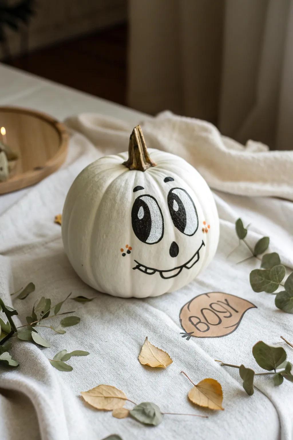 Transform your pumpkin into a charming ghost character with a touch of Scandinavian and boho flair!