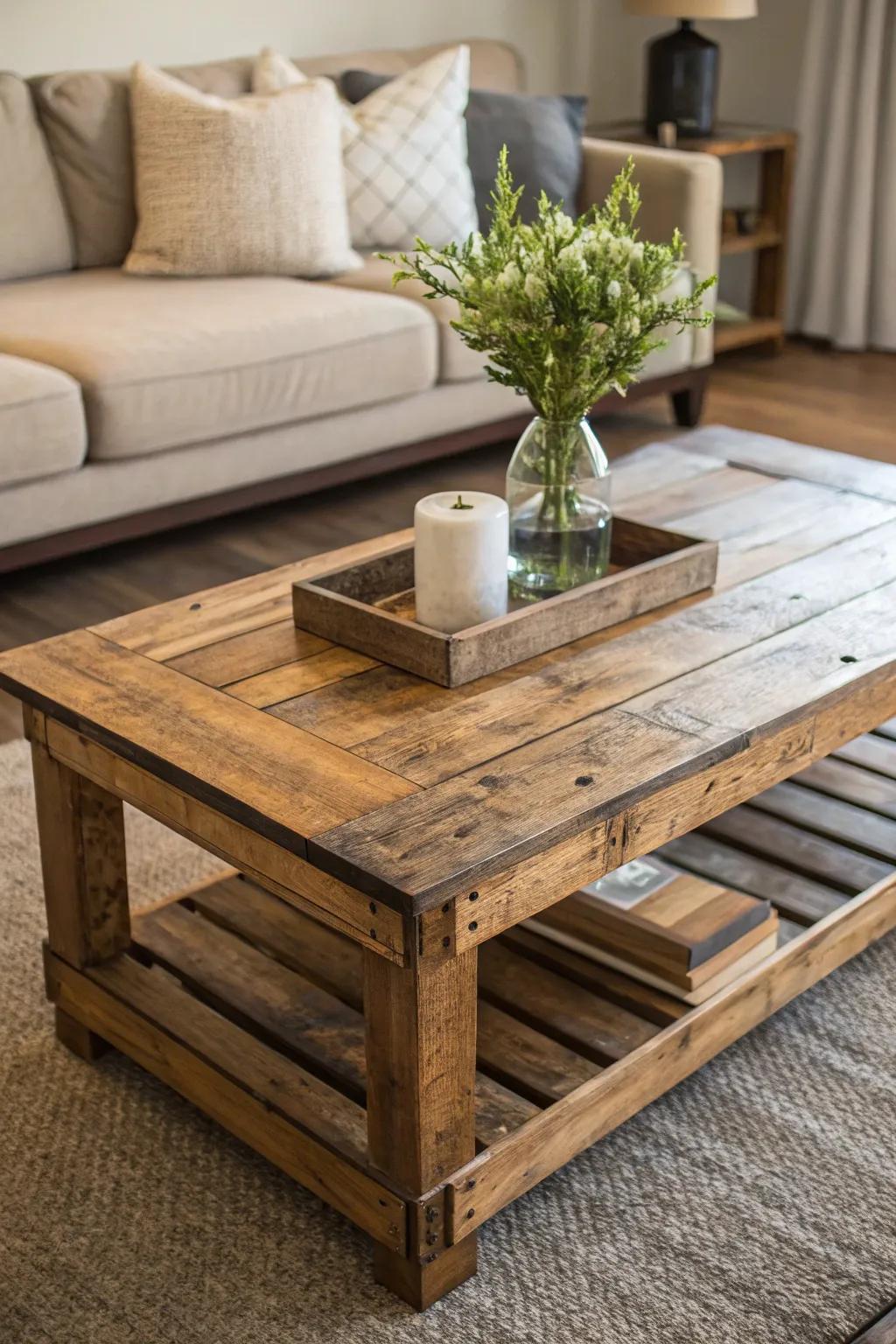 Elevate your space with a handcrafted pallet wood coffee table - a perfect blend of rustic charm and modern elegance.