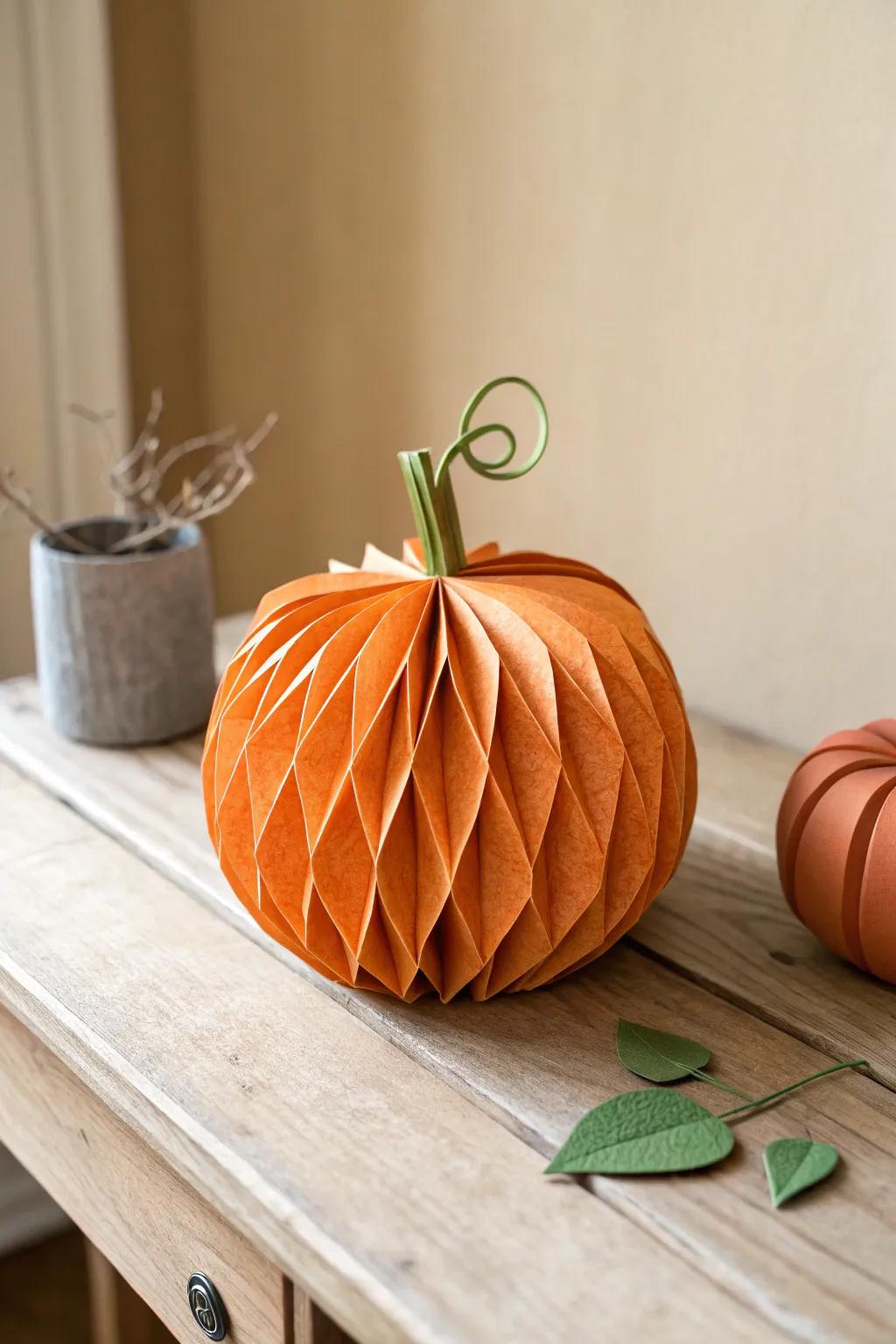 Savor the allure of artisanal refinement with this understated paper pumpkin, the epitome of sustainable Halloween adornment.