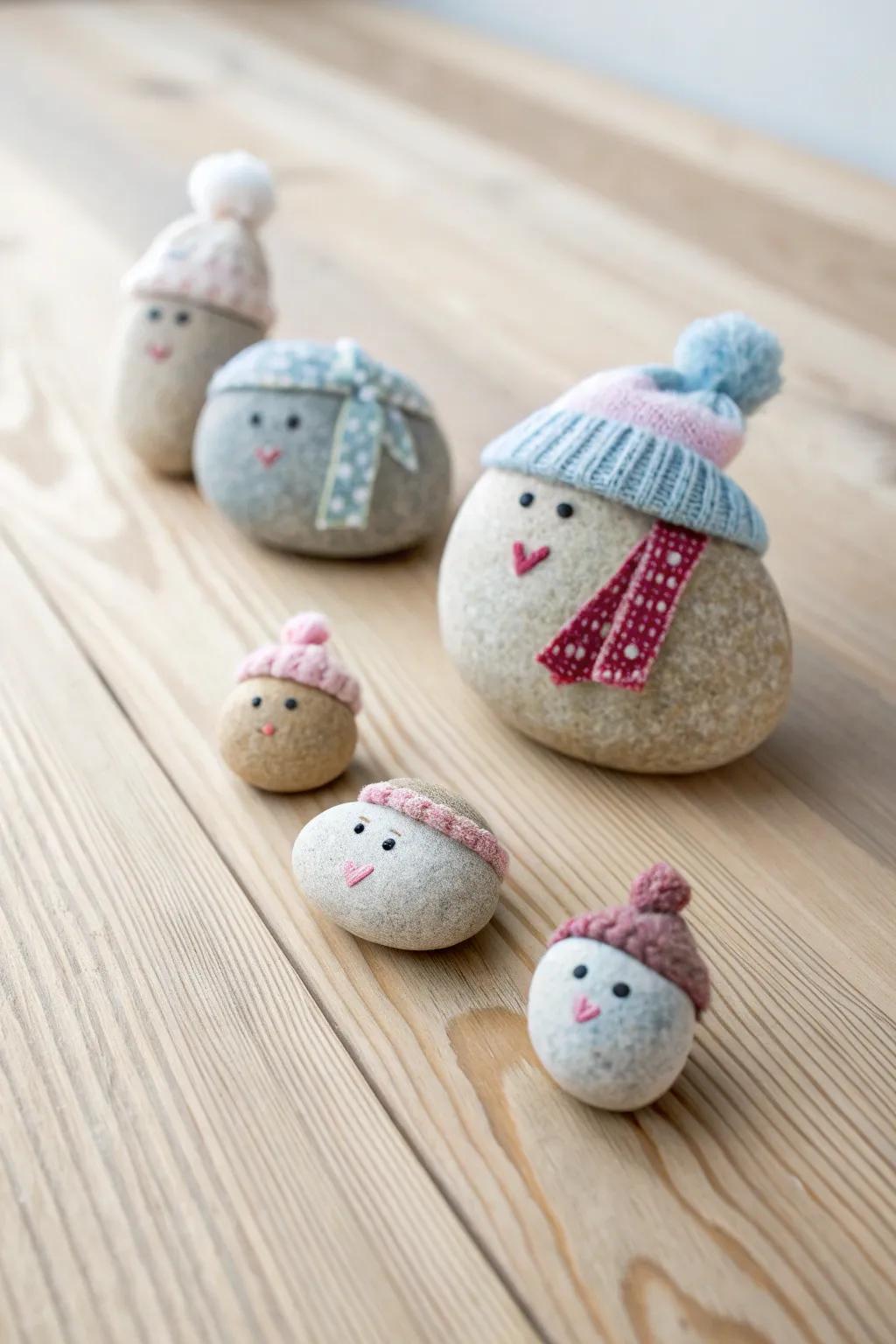 Develop an endearing family portrait using pebbles—simple, natural, and delightfully original.