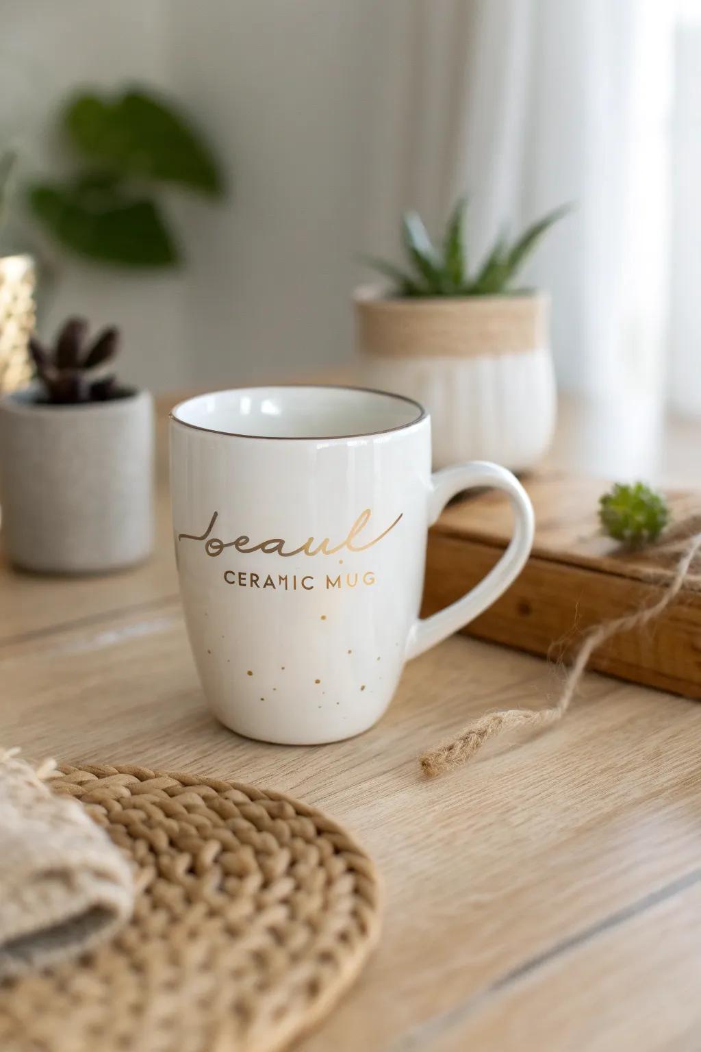 Experience the allure of seeing your name artfully displayed on a beautifully designed mug.