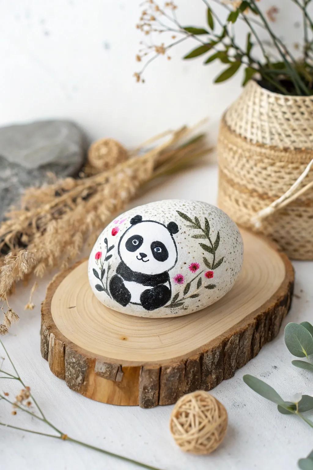 Welcome the great outdoors into your home with this charming panda stone, a flawless fusion of understated elegance and bohemian charm.