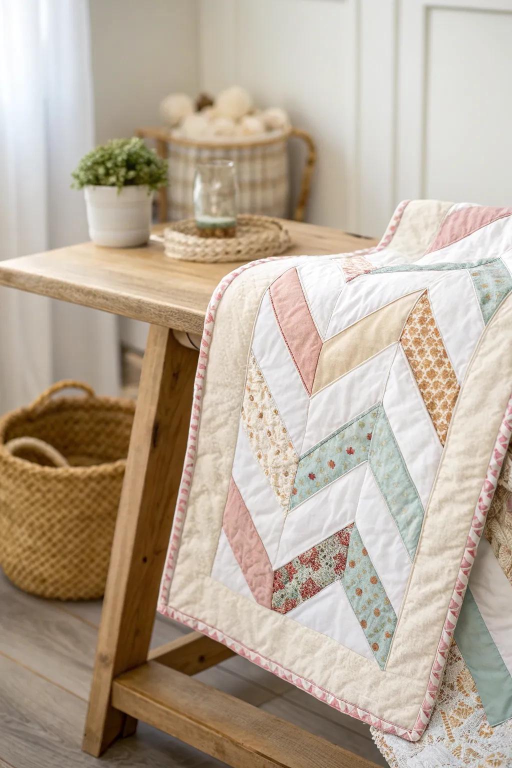 Chevron Allure: Enrich your quilt with a striking zigzag border that exudes Scandinavian grace and Boho warmth.