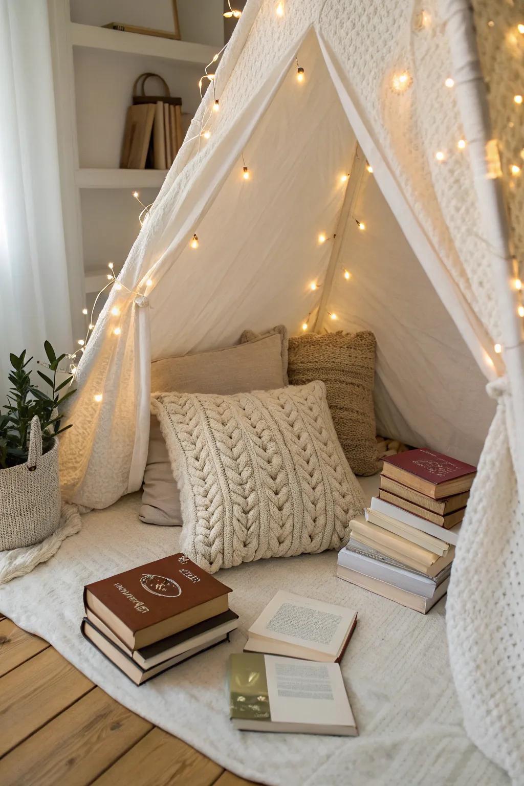 An intimate and inviting minimalist reading nook, perfectly staged for your next literary indulgence.