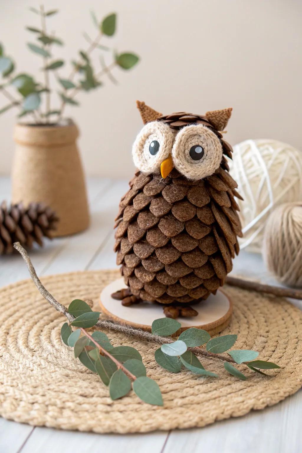 Transform nature's bounty into whimsical art with this delightful pinecone owl—perfect for adding a touch of handmade elegance to your space.
