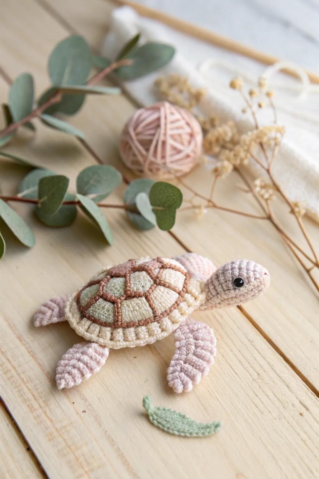 Lovingly crafted: An enchanting fuzzy stick turtle guaranteed to bring a grin to your face.
