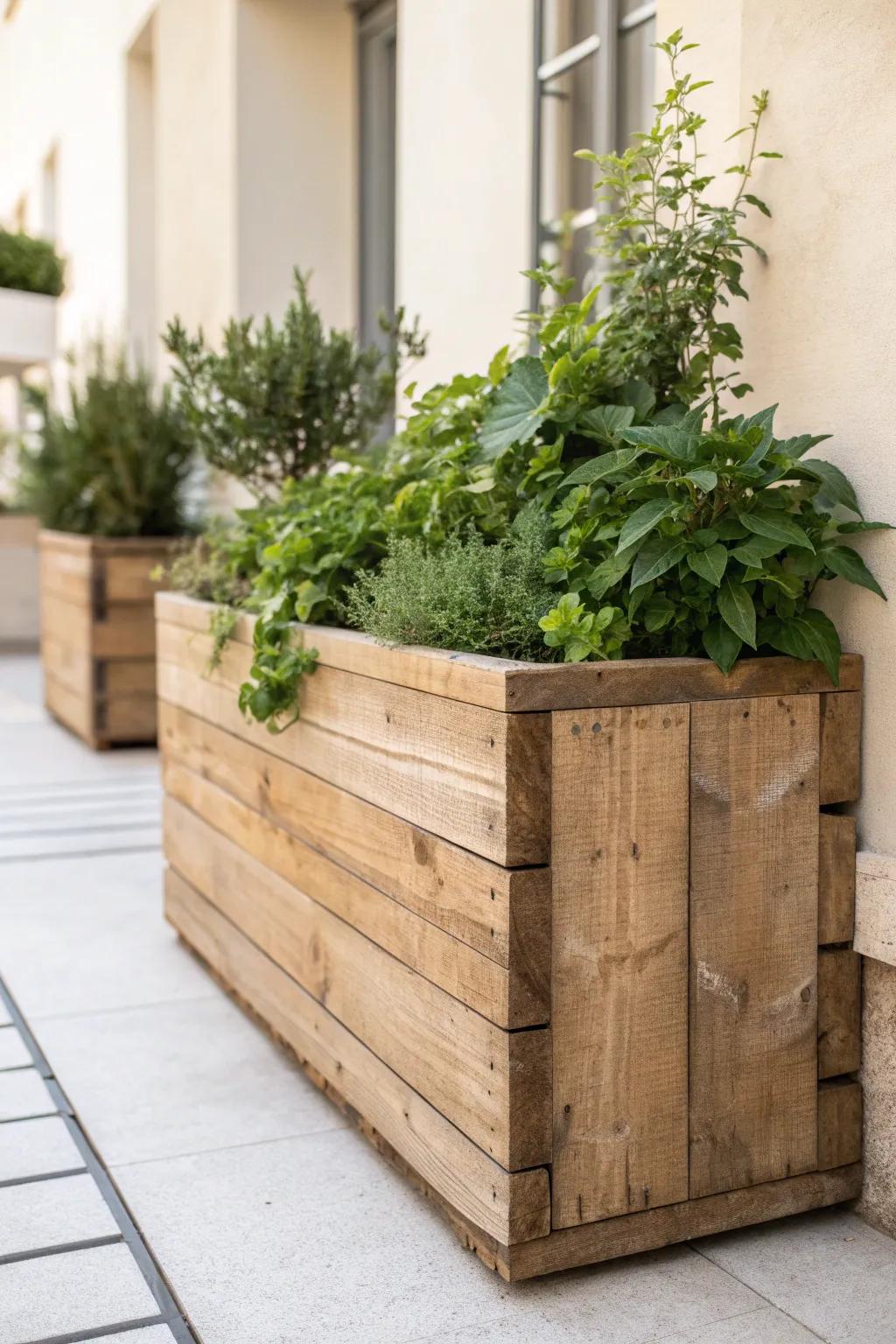 Embrace rustic charm with a handcrafted wooden planter, ideal for injecting warmth and natural allure into any simple space.