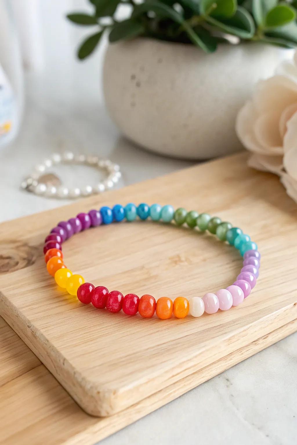 Revel in happiness with a burst of color: Individually crafted spectrum bracelet to brighten your day.