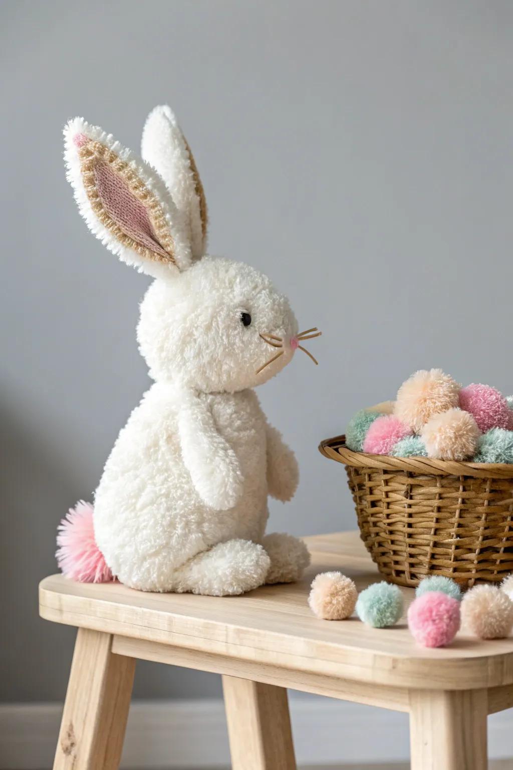 Say hello to your new pom pom animal friend! This sweet bunny introduces a hint of whimsy and sophistication to your area. 🐰✨