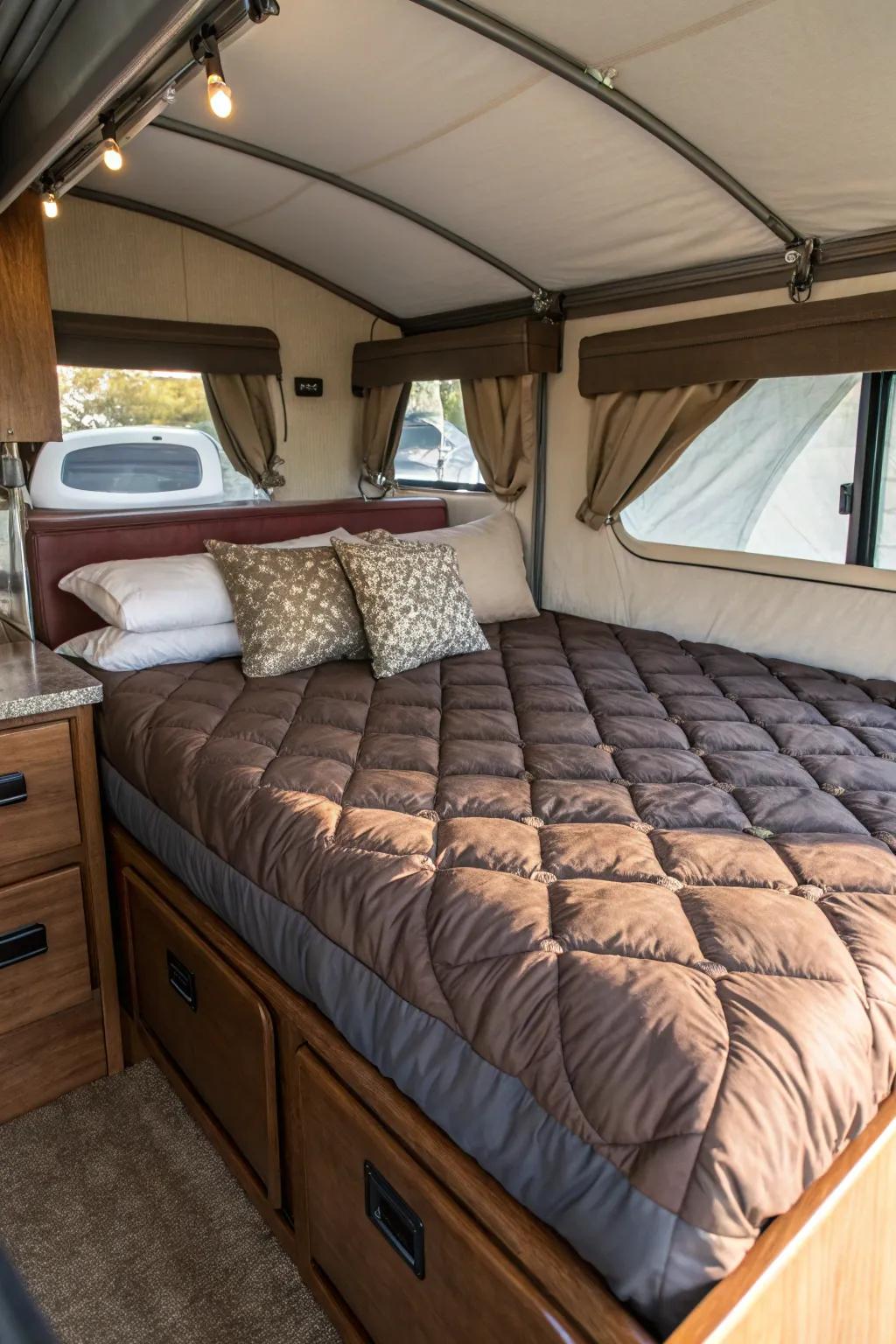 Convert your camper into a cozy haven using the finest bedding, assuring restful nights after your adventures.